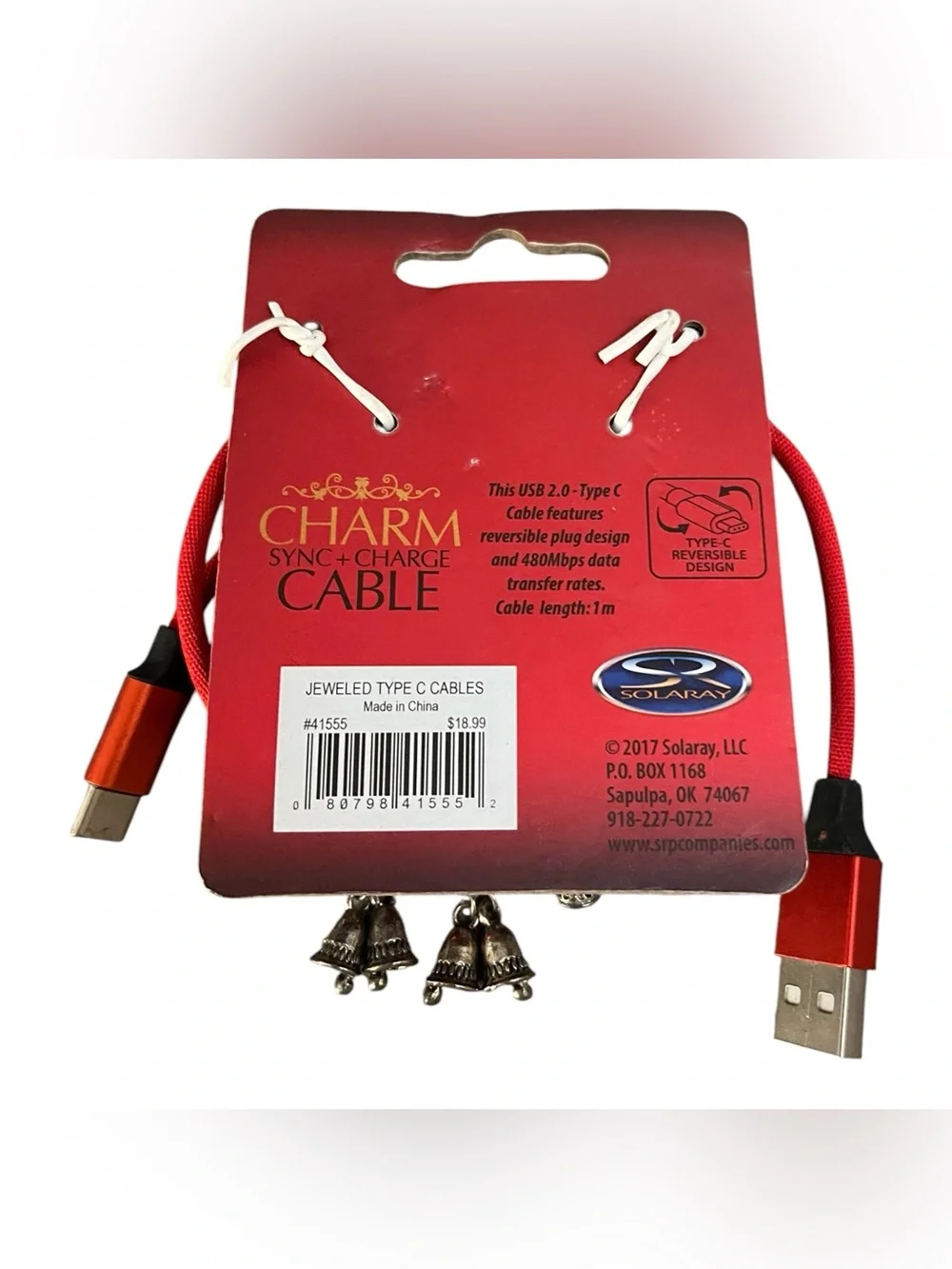 Charm Red Braided Sync & Charge Cable with Decorative Beads